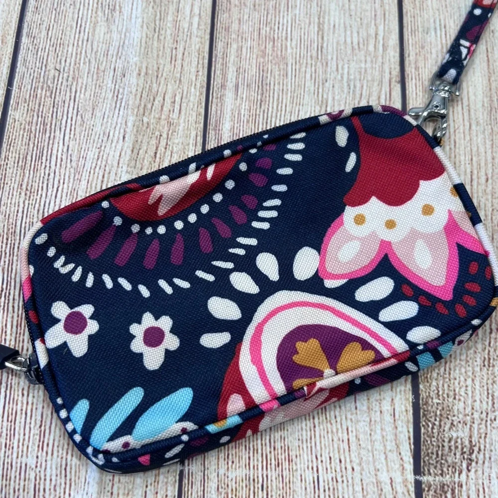 Vera Bradley Navy Blue Floral Paisley Zip Around‎ Wristlet Pouch Wallet